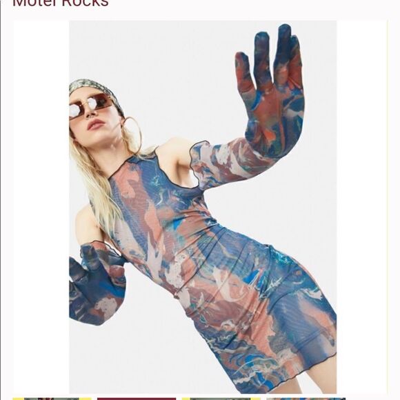 Jaded London Marble Print Cold Shoulder Glove Detail Mesh Mini Dress size 4 - Picture 2 of 16